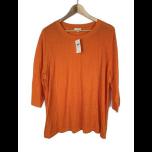 J. Jill Linen Blend Sweater Orange Lightweight Women's 2X Crew Neck 3/4 Sleeve